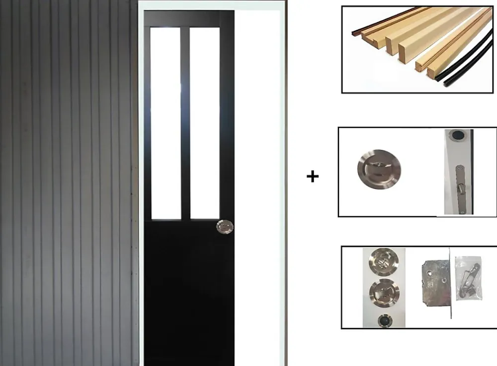 Gd Menuiseries Porte Coulissante<Porte Coulissante Atelier Noir H204 X L93, Galandage, Kit De Finition