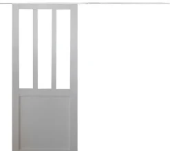 Gd Menuiseries Porte Coulissante Atelier Blanc H204 X L93, Rail Alu Bandeau Blanc- Porte Coulissante