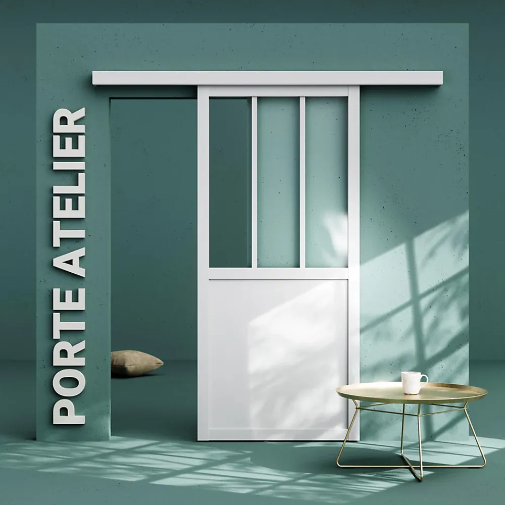Coulicool Porte Coulissante<Porte Coulissante avec Rail - Atelier Blanche 83 cm - Sans poignée