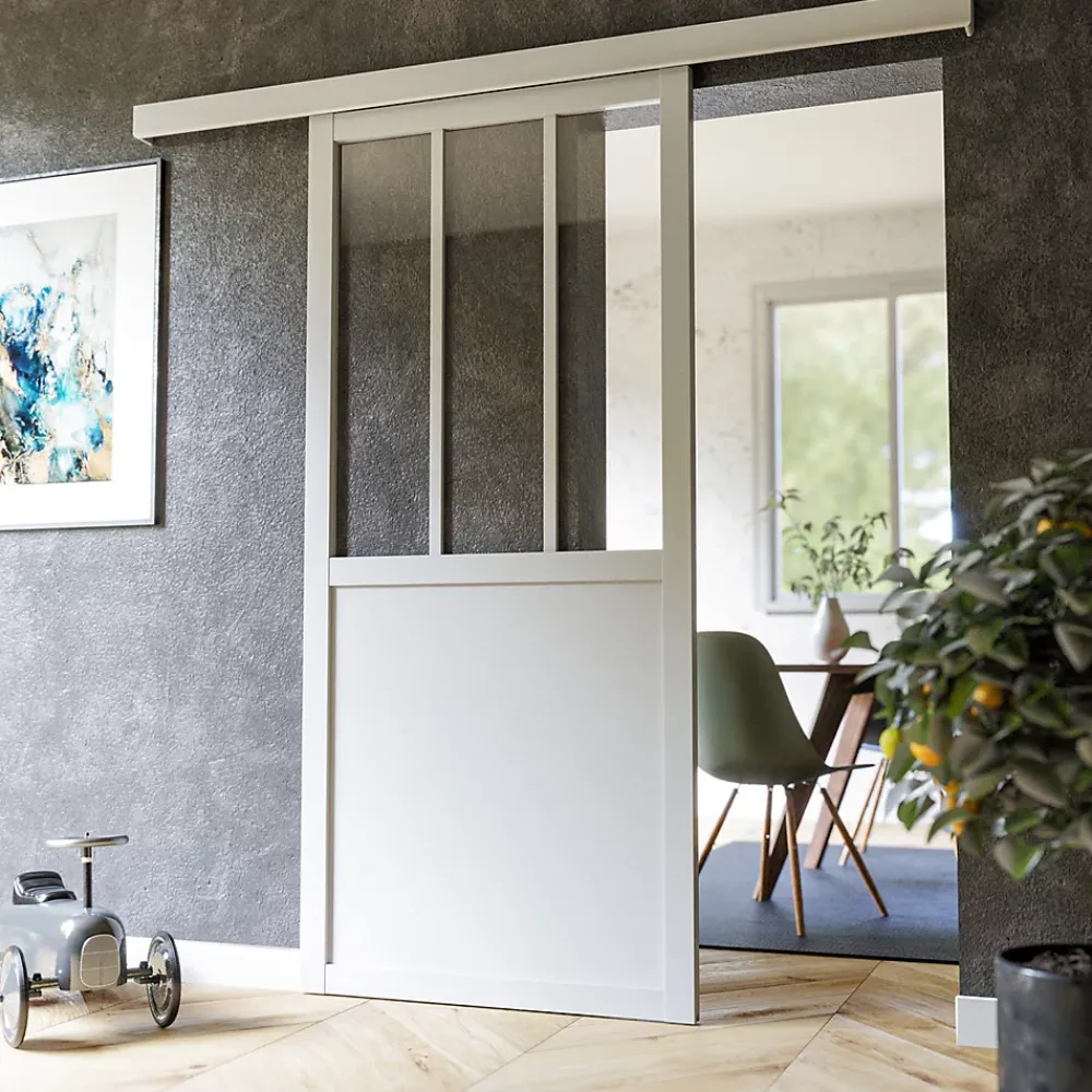 Coulicool Porte Coulissante<Porte Coulissante avec Rail - Atelier Blanche 83 cm - Sans poignée