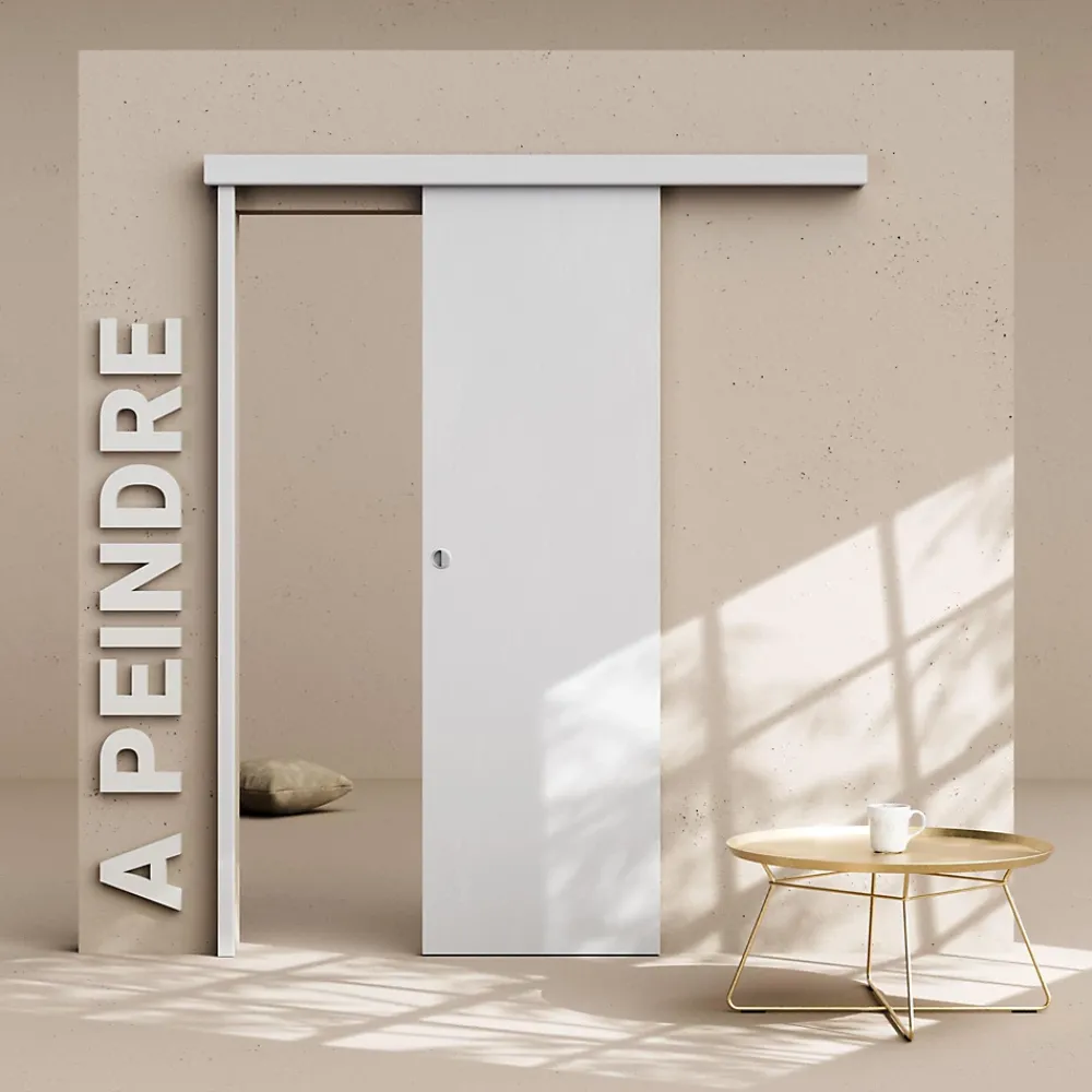 Coulicool Porte Coulissante<Porte Coulissante avec Rail - Prépeinte Plane 63 cm - Avec butée
