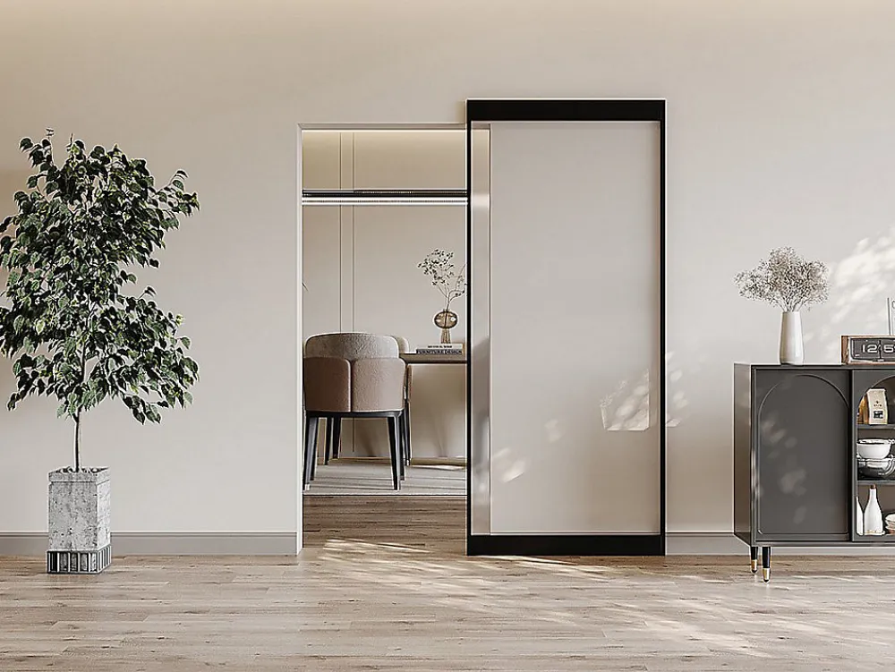Vente-unique Porte coulissante avec rail invisible - aluminium et verre trempé dépoli - 93 x 210 cm - TORIPA- Porte Coulissante