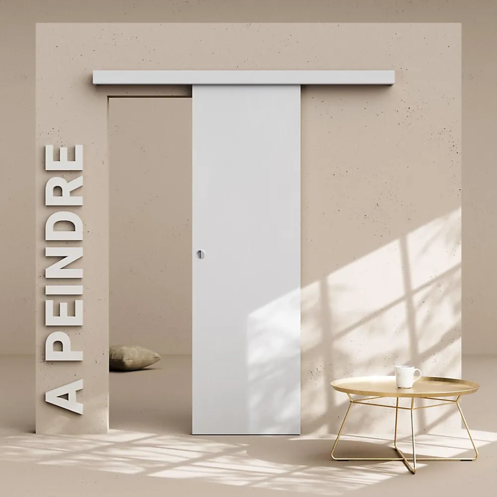 Coulicool Porte Coulissante<Porte Coulissante avec Rail - Prépeinte Plane 63 cm - Sans butée