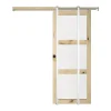 Vente-unique Porte coulissante avec système à galandage en bois et verre trempé - 3 fenêtres - H205 x L93 cm - ACOSTA II- Porte Coulissante
