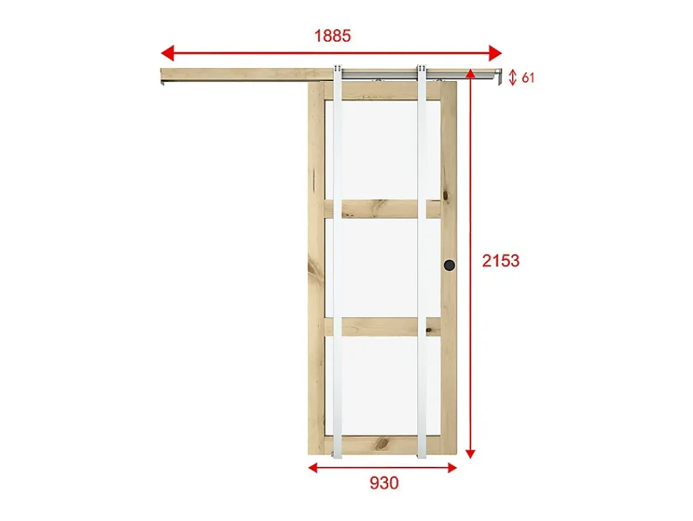 Vente-unique Porte coulissante avec système à galandage en bois et verre trempé - 3 fenêtres - H205 x L93 cm - ACOSTA II- Porte Coulissante