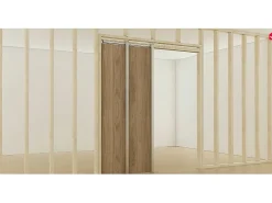 Vente-unique Porte coulissante avec système à galandage en bois et verre trempé - 3 fenêtres - H205 x L93 cm - ACOSTA II- Porte Coulissante