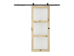 Vente-unique Porte coulissante avec système en applique en bois et verre trempé dépoli - 3 fenêtres - H205 x L63 cm - ACOSTA II- Porte Coulissante
