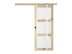 Vente-unique Porte coulissante avec système à galandage en bois et verre trempé dépoli - 3 fenêtres - H205 x L63 cm - ACOSTA II- Porte Coulissante