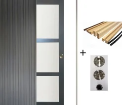 Gd Menuiseries Porte Coulissante Blakeria Ral7016 Vitrée H204 X L83, Galandage, Kit Finition- Porte Coulissante
