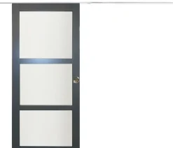 Gd Menuiseries Porte Coulissante<Porte Coulissante Blakeria Vitrée Ral7016 H204 X L93, Rail Alu Bandeau Blanc, Coquilles
