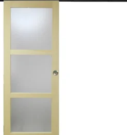 Gd Menuiseries Porte Coulissante Bois Ayous Vitrée H204 X L73, Rail Alu Bandeau Noir, Coquilles- Porte Coulissante