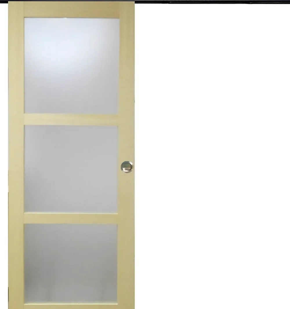 Gd Menuiseries Porte Coulissante Bois Ayous Vitrée H204 X L73, Rail Alu Bandeau Noir, Coquilles- Porte Coulissante