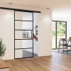 Schulte Porte coulissante complète 102x220 - verre de sécurité -décor industriel-poignée barre- Porte Coulissante
