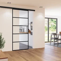 Schulte Porte coulissante complète 102x220 - verre de sécurité -décor industriel-poignée barre- Porte Coulissante