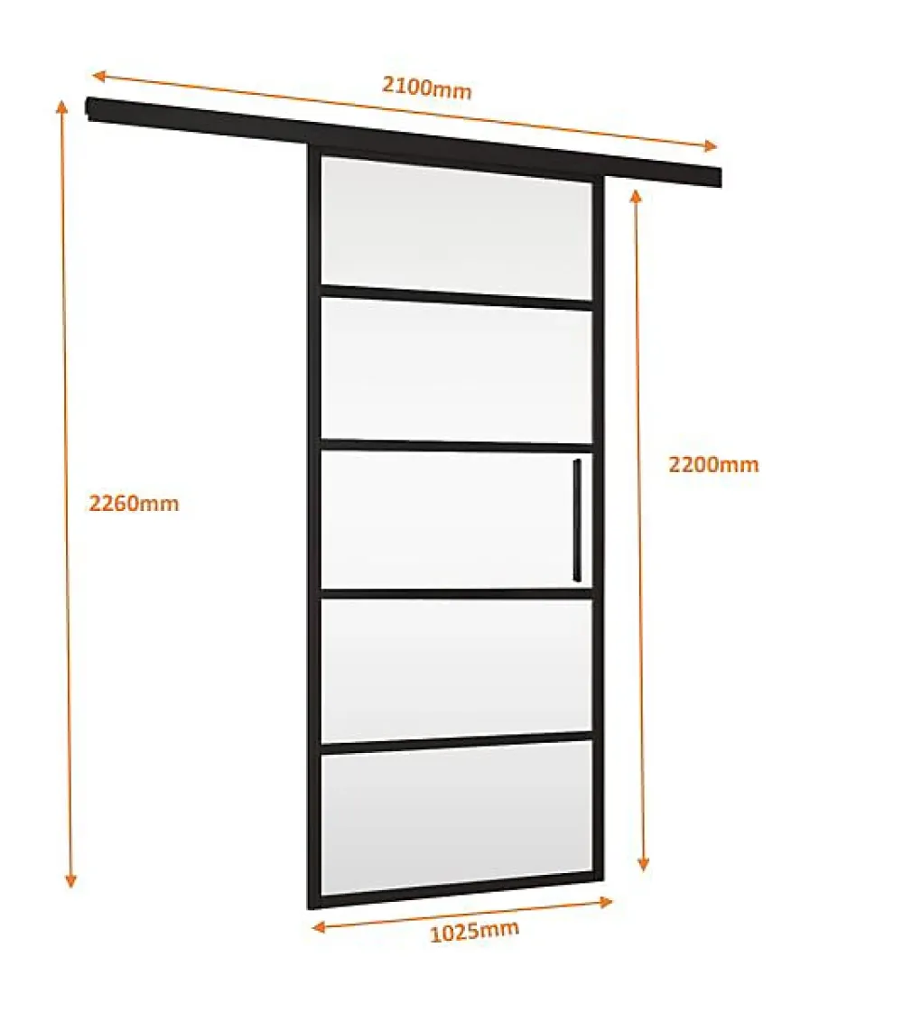 Schulte Porte coulissante complète 102x220 - verre de sécurité -décor industriel-poignée barre- Porte Coulissante