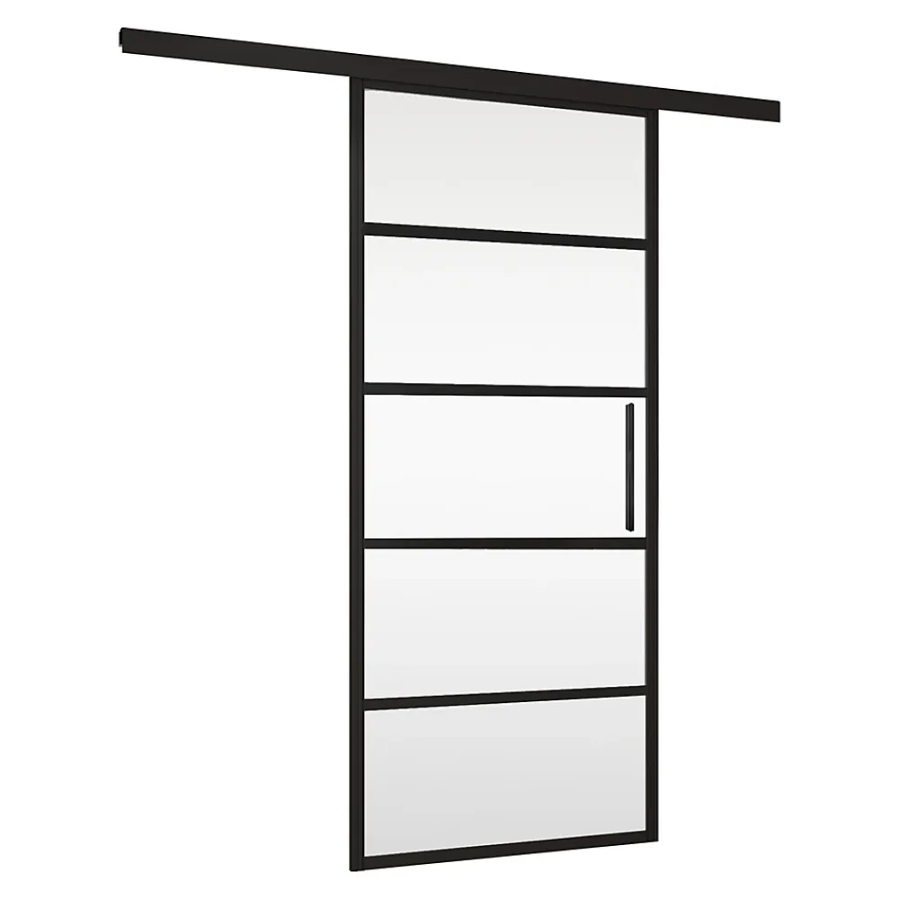 Schulte Porte coulissante complète 102x220 - verre de sécurité -décor industriel-poignée barre- Porte Coulissante