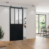 Schulte Porte Coulissante<Porte coulissante complète verre - 90x215 - Porte vitrée - Décor industriel - Satinée - Noir