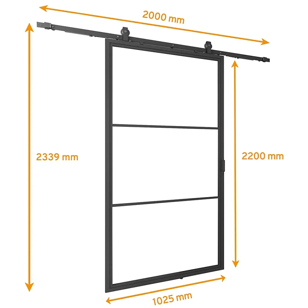 Schulte Porte coulissante complète verre - 102x220 - Porte vitrée - Décor industriel Loftstyle - Satinée - Noir- Porte Coulissante