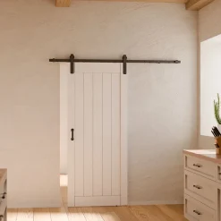 Schulte Porte coulissante complète bois - 90x215cm - blanc - système ouvert noir- Porte Coulissante