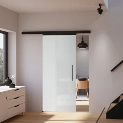 Schulte Porte Coulissante Complète 90x203 - Rail Noir - Verre De Sécurité - Verre Sablé - Poignée Barre -softclose- Porte Coulissante