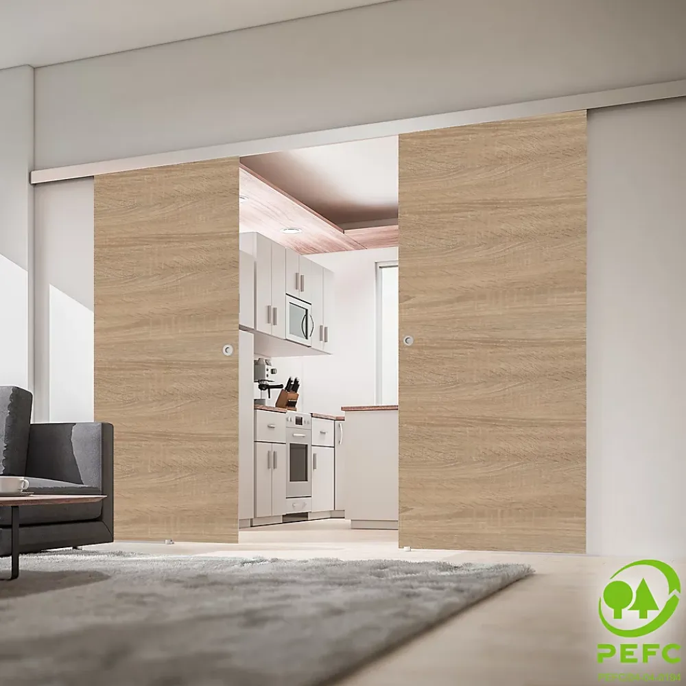 Schulte Porte Coulissante<Porte coulissante complète - 176x203 - décor chêne - double porte - poignée ronde - double softclose