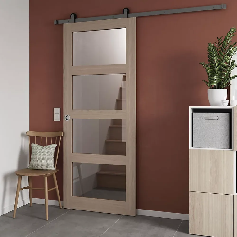 GoodHome Porte coulissante Connemara vitrée H.204 x l.83 cm- Porte Coulissante