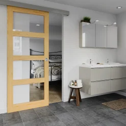 Porte coulissante Connemara pin vitrée H.204 x l.83 cm- Porte Coulissante