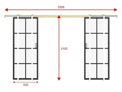 Vente-unique Porte Coulissante<Porte coulissante double avec système à galandage en aluminium et verre trempé - 2 x H205 x L63 cm - WILDEN II