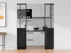 Vente-unique Porte coulissante double atelier avec système à galandage - Noir et verre trempé - 2 x H205 x L93 cm - ARTISTO II- Porte Coulissante