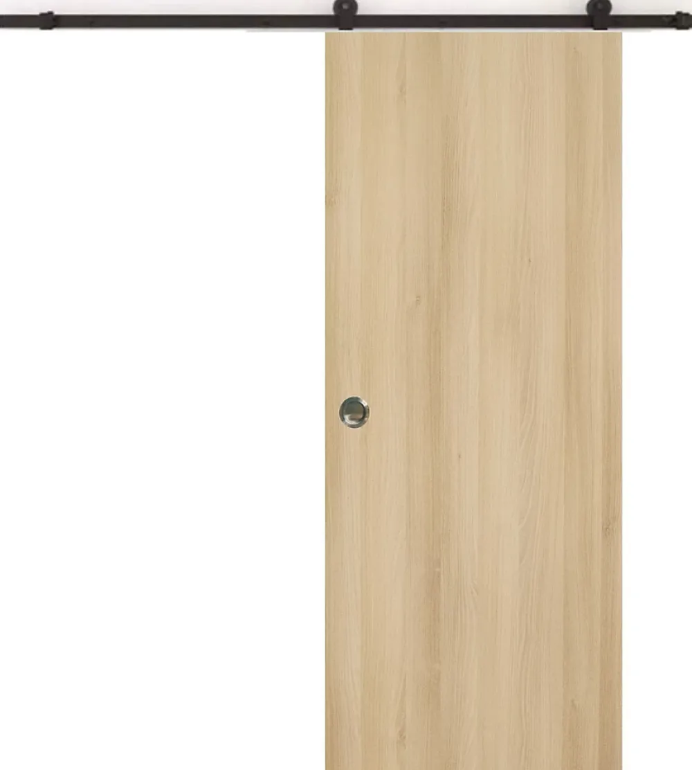 Gd Menuiseries Porte Coulissante Honey Oak H204 X L93, Rail Roulettes, Coquilles- Porte Coulissante