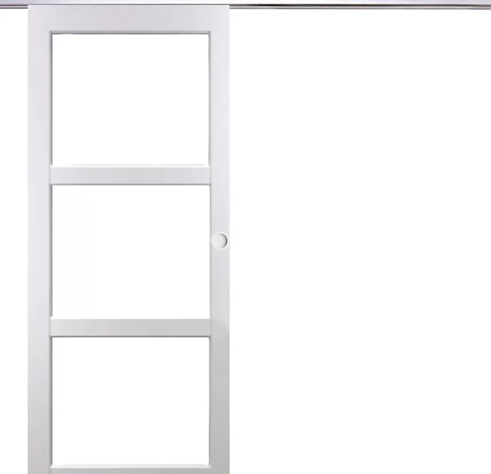 Gd Menuiseries Porte Coulissante<Porte Coulissante Kenya Blanc Vitrage Transparent H204 X L73, Rail Alu, Coquilles Blanc