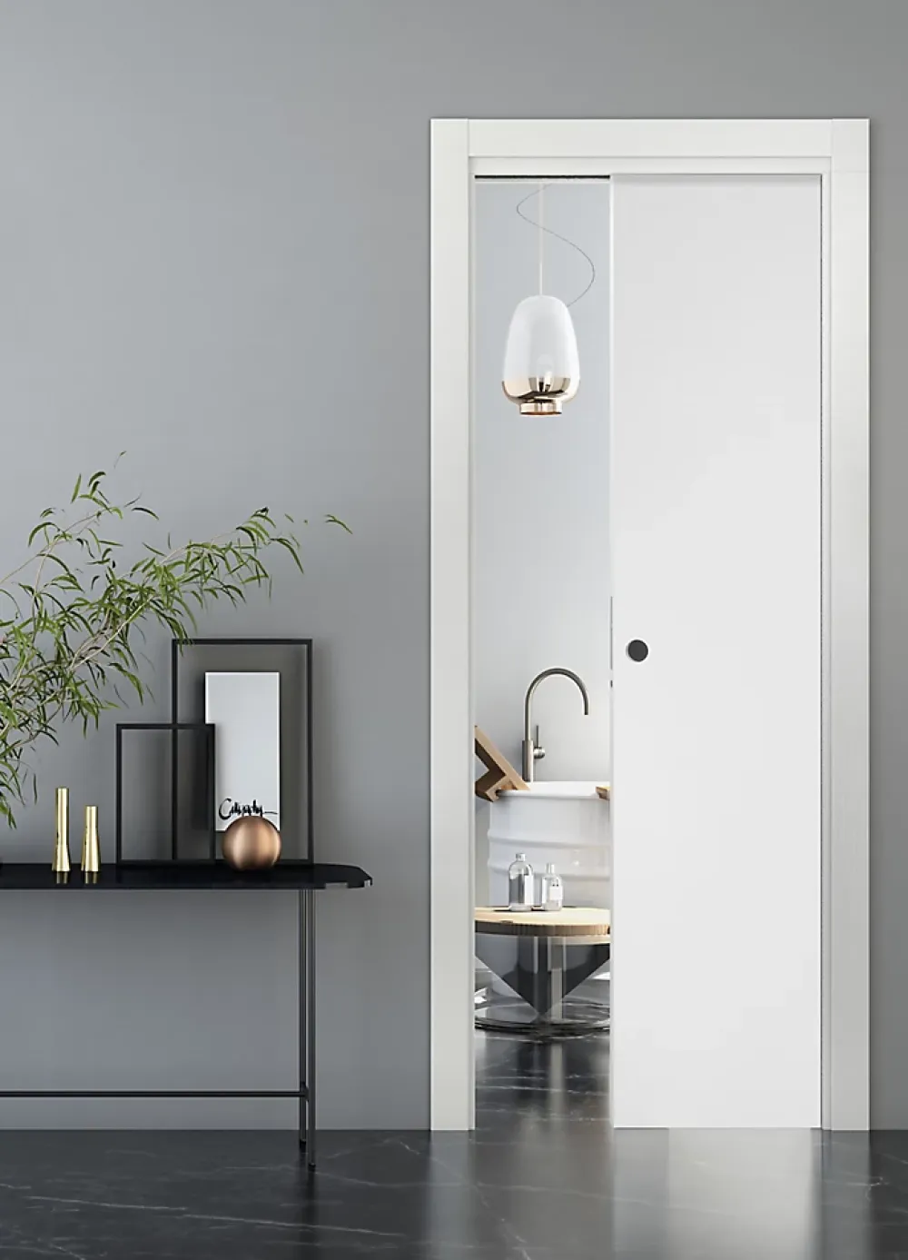 Porte coulissante Summa blanchi H.204 x l.83 cm- Porte Coulissante