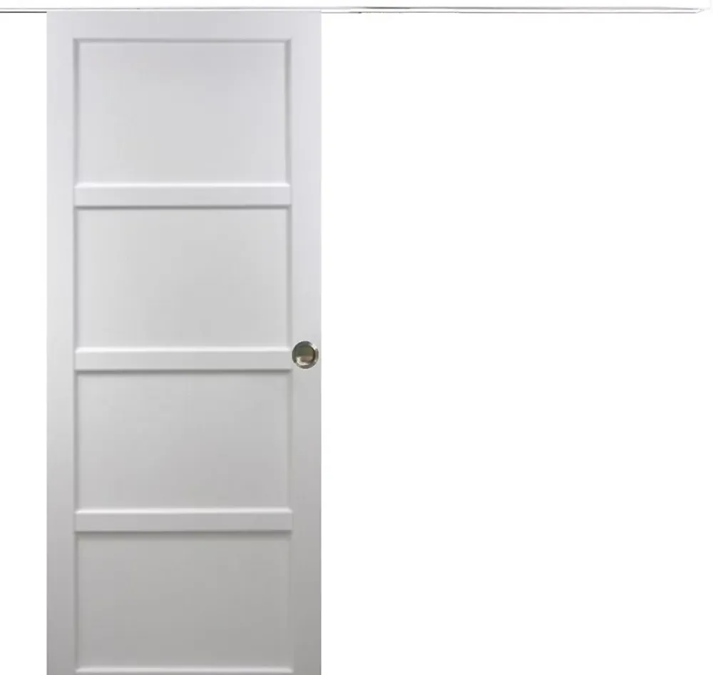Gd Menuiseries Porte Coulissante Tamera Blanc 4 Panneaux H204 X L73, Rail Alu Bandeau Blanc, Coquilles- Porte Coulissante