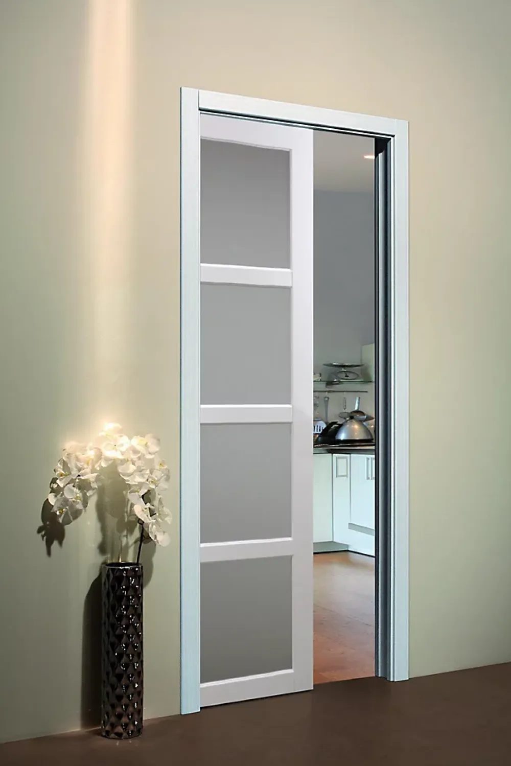 Gd Menuiseries Porte Coulissante<Porte Coulissante Tana Blanc Vitrée H204 X L83, Galandage, Kit Finition