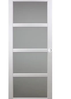 Gd Menuiseries Porte Coulissante Tana Blanc Vitrée H204 X L73, Rail Alu Bandeau Blanc, Coquilles Blanc- Porte Coulissante
