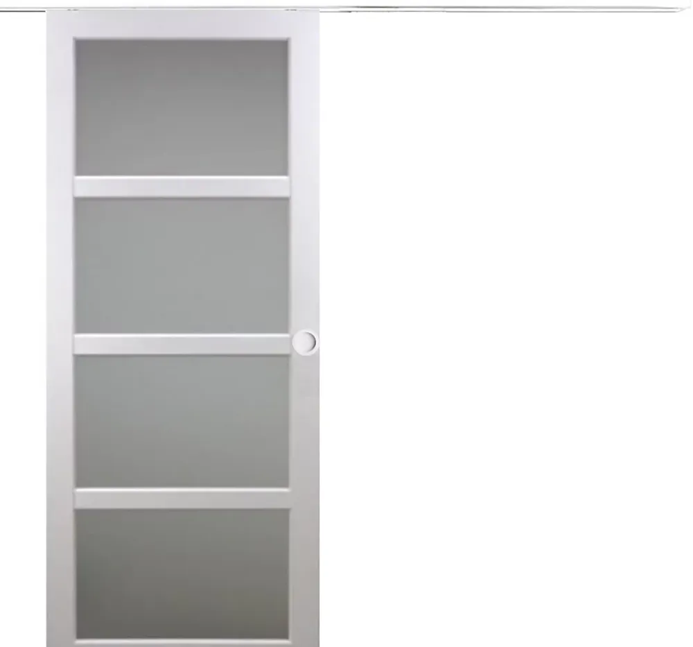 Gd Menuiseries Porte Coulissante Tana Blanc Vitrée H204 X L63, Rail Alu Bandeau Blanc, Coquilles Blanc- Porte Coulissante
