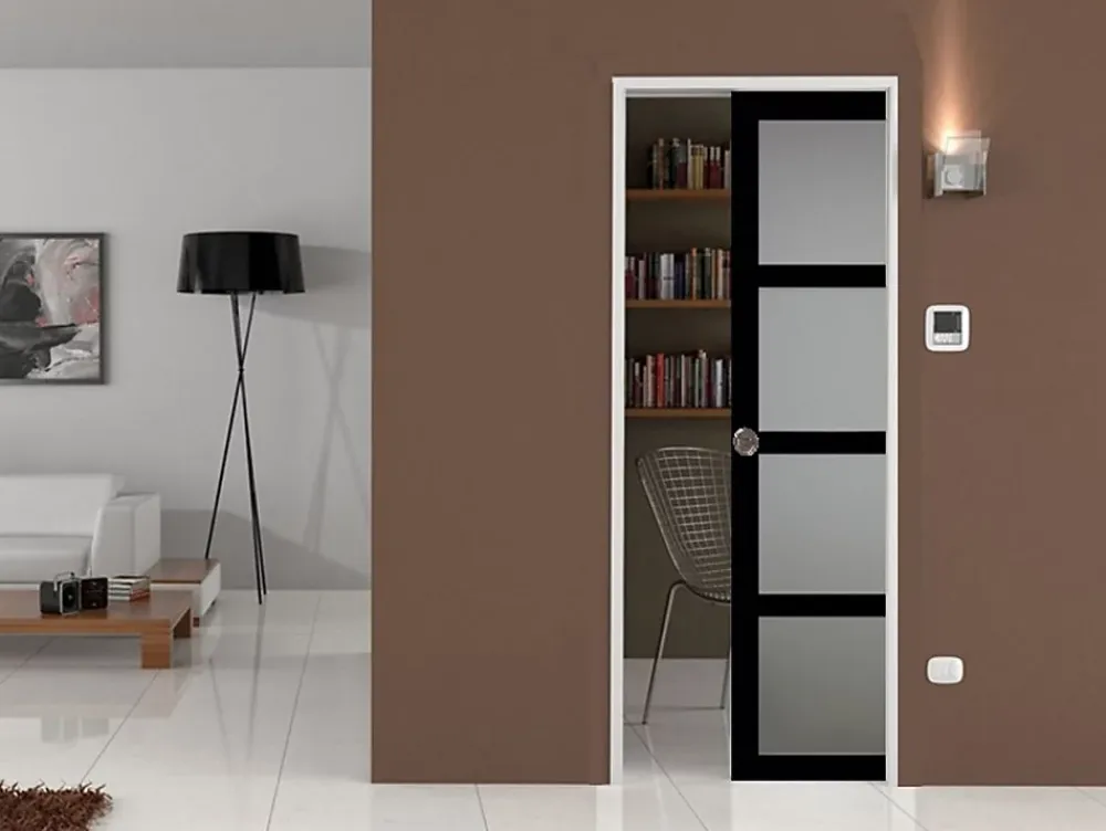 Gd Menuiseries Porte Coulissante<Porte Coulissante Telia Noir Vitrée H204 X L83, Galandage, Kit De Finition