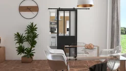 Porte Coulissante<Porte coulissante vitrée esprit atelier noir H.204 x l.73 cm