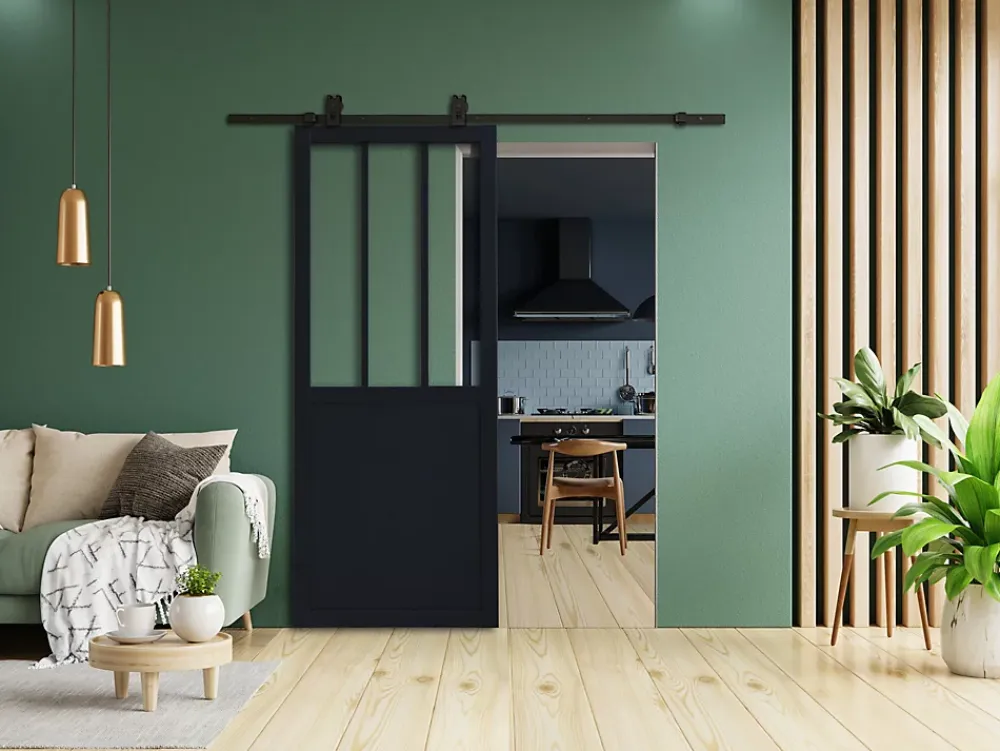 Porte Coulissante<Porte coulissante vitrée esprit atelier noir H.204 x l.73 cm