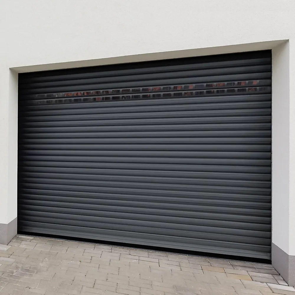 Protecta Porte De Garage Enroulable<Porte de garage motorisée enroulable aluminium Ambre gris H.200 x L.300 cm avec hublots