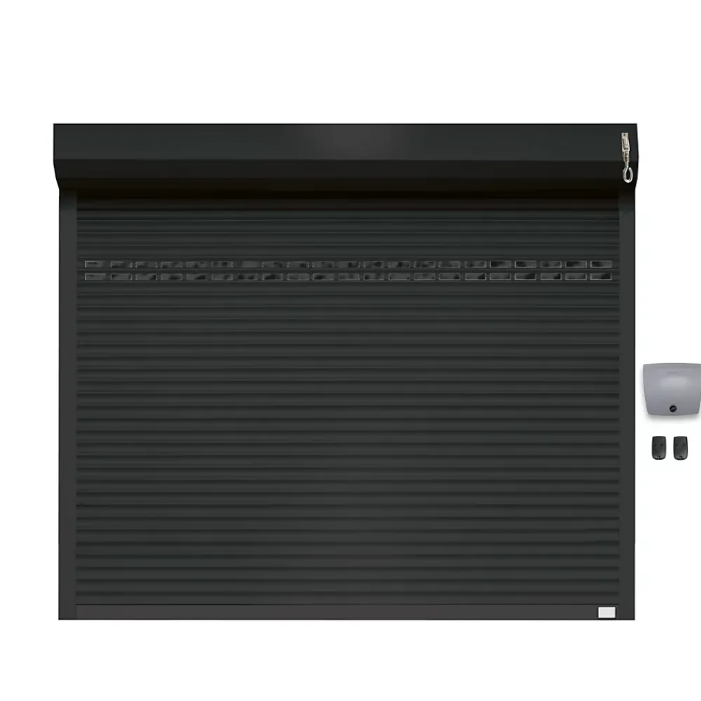 Protecta Porte De Garage Enroulable<Porte de garage motorisée enroulable aluminium Ambre gris H.200 x L.300 cm avec hublots