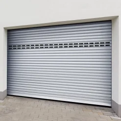 Protecta Porte de garage motorisée enroulable aluminium Ambre Blanc H.200 x L.300 cm avec hublots- Porte De Garage Enroulable