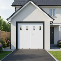 GoodHome Porte De Garage Pliante<Porte de garage pliante PVC, blanc, L.240 x h.200 cm