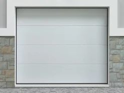 Vente-unique Porte De Garage Sectionnelle<Porte de garage sectionnelle effet bois blanc motorisée L254 x H218 cm - PRIETA