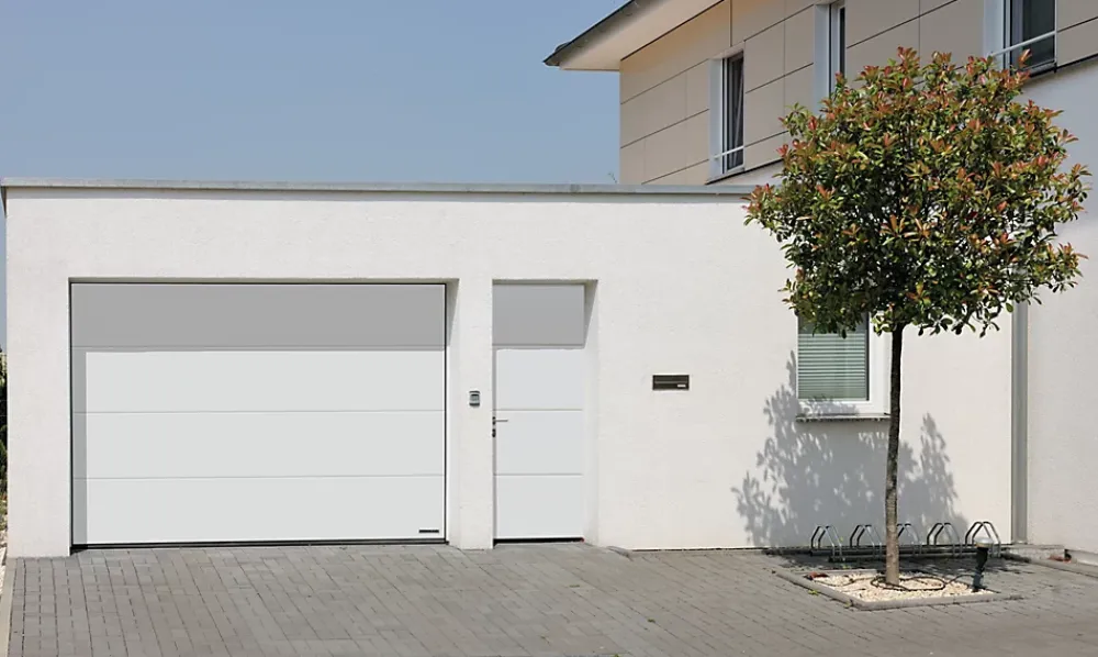 Hormann Porte De Garage Sectionnelle<Porte de garage sectionnelle acier SandGrain blanc trafic RAL 9016 - l.300 x h.212,5 cm - motorisée
