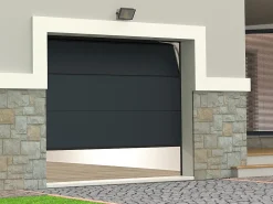 Somfy Porte de garage sectionnelle effet bois anthracite avec moteur L254 x H218 cm - PRIETA- Porte De Garage Sectionnelle