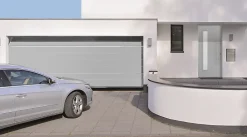 Hormann Porte de garage sectionnelle acier WoodGrain blanc aluminium RAL 9006 - l.300 x h.200 cm - motorisée- Porte De Garage Sectionnelle