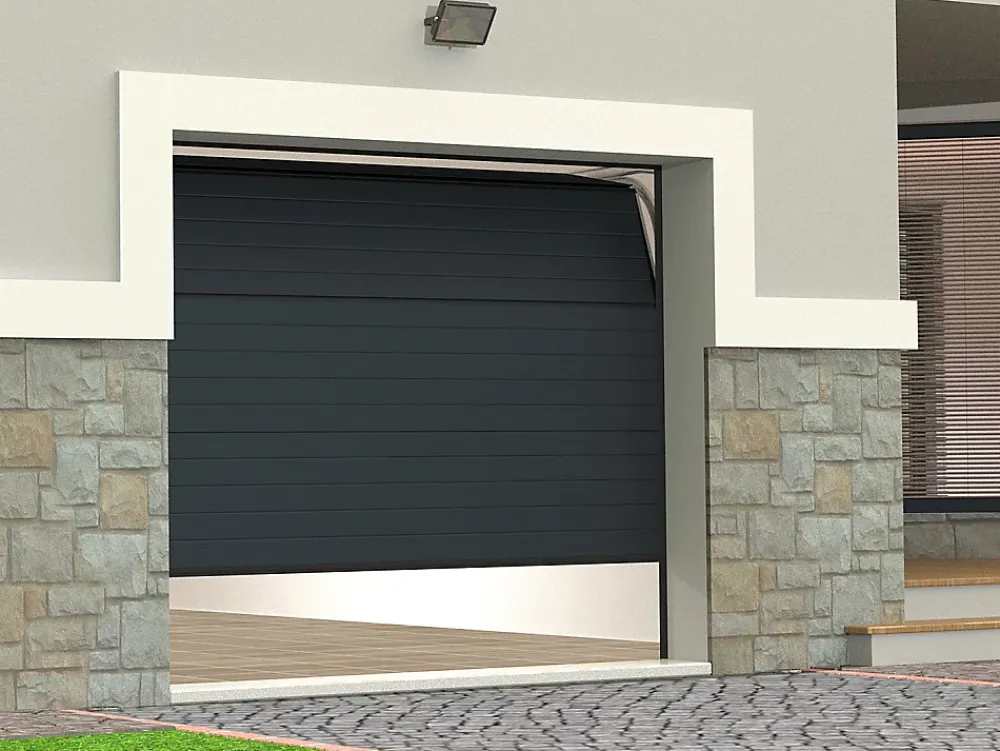 Somfy Porte De Garage Sectionnelle<Porte de garage sectionnelle effet rainuré anthracite avec moteur L254 x H218 cm - NORIA
