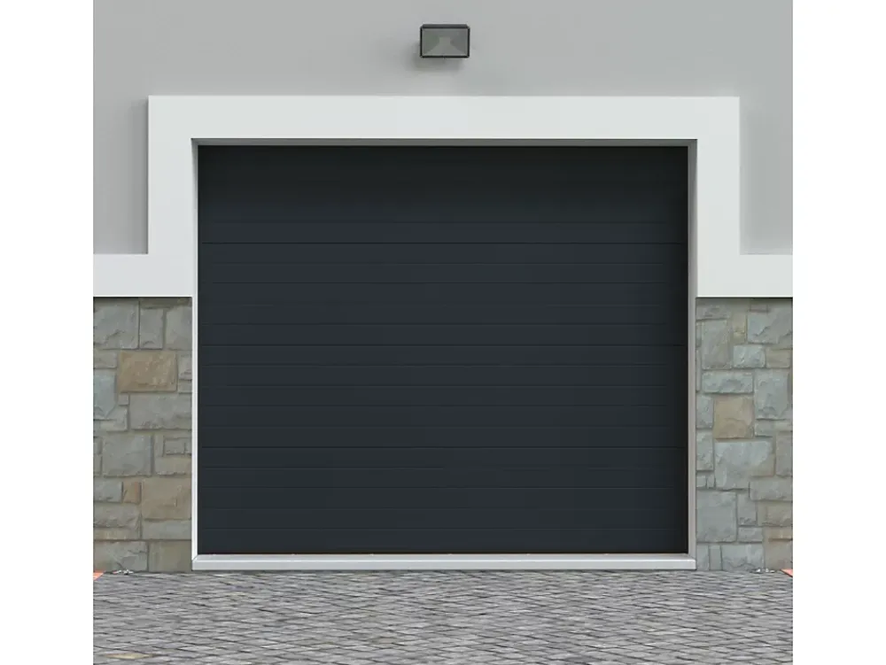 Somfy Porte De Garage Sectionnelle<Porte de garage sectionnelle effet rainuré anthracite avec moteur L254 x H218 cm - NORIA