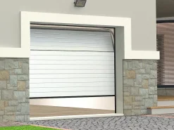 Vente-unique Porte De Garage Sectionnelle<Porte de garage sectionnelle effet rainuré blanc motorisée L254 x H218 cm - NORIA